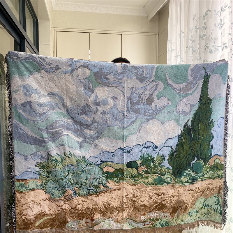 Art Fringed Graffiti Decoration Retro Tablecloth Blanket