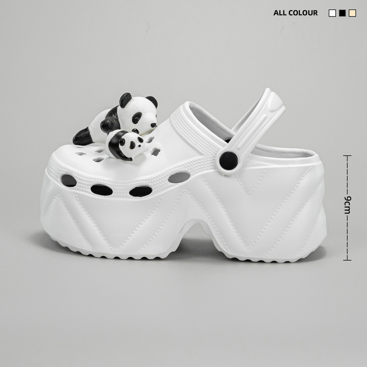 Panda thick bottom hole shoes 9cm women's outside wear summer beach Baotou high-heeled sandals slippers fashion trend designer shoes