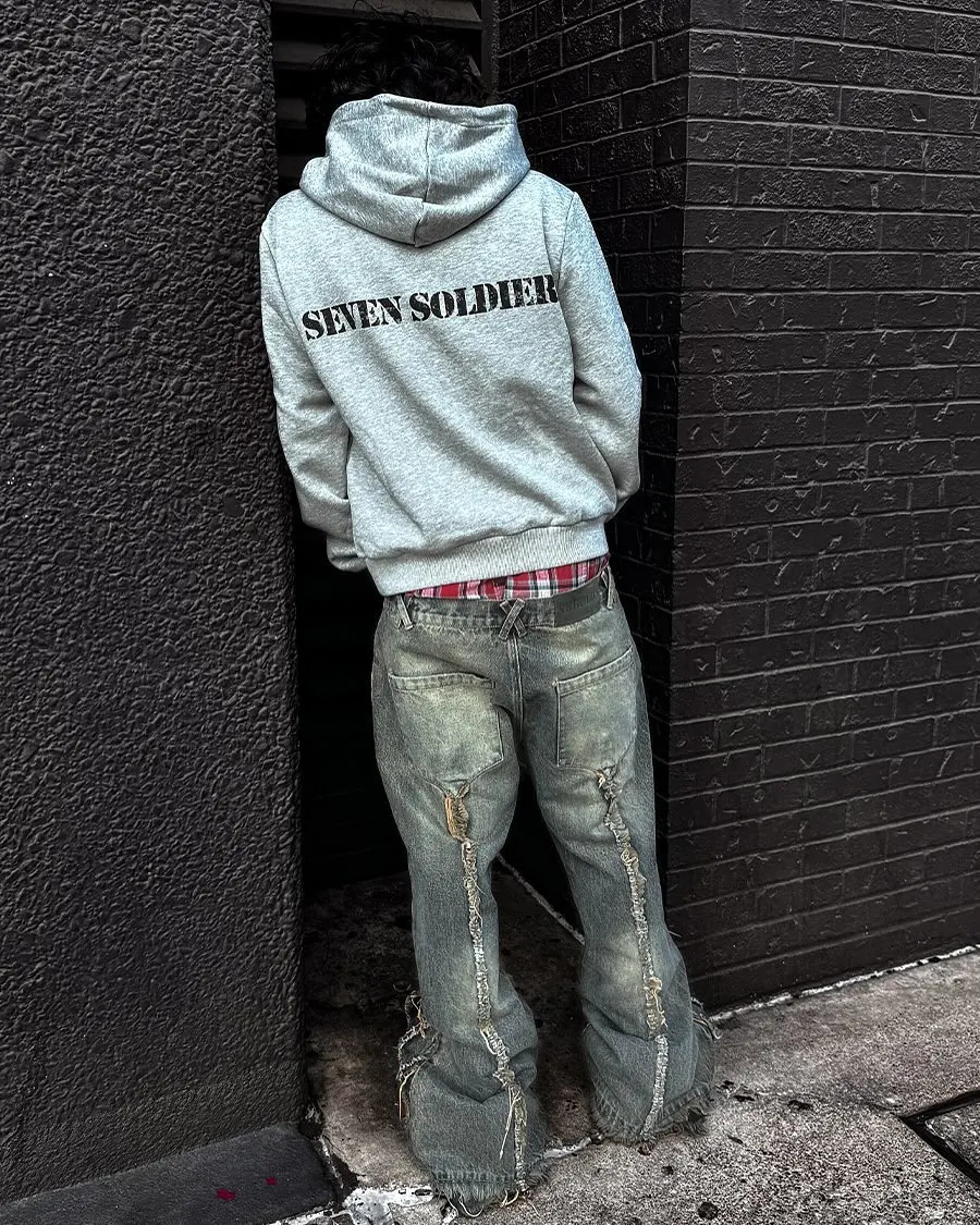 Oversized Loose Casual War Soldier Printed Hoodie Y2k Retro Old Grey Streetwear Pullover Winter Cotton Sweatshirt Men Clothing 241214