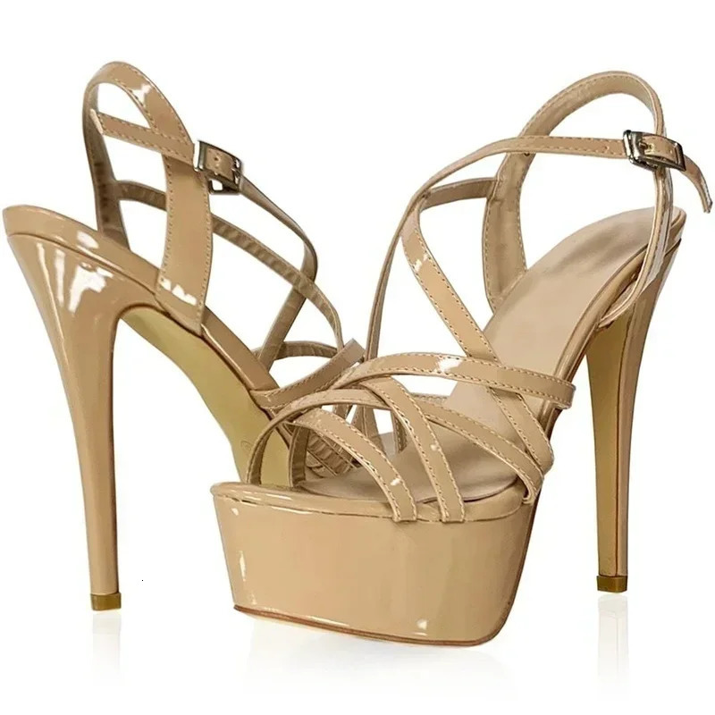 Sexy Platform Sandals Women High Heels Flushing Strap Open Parker Gladiator Party Dress Shoes Big Size 43 44 14cm 241218