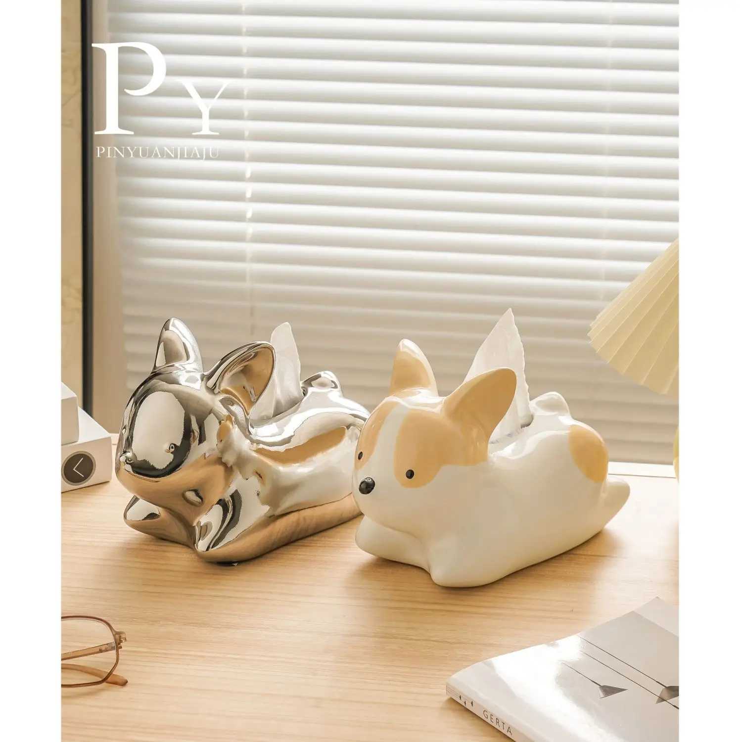 Ceramic tissue box Cute dog corgi tissue box Life Ro lamp Deluxe porch decoration Nordic style simple decoration Y241218
