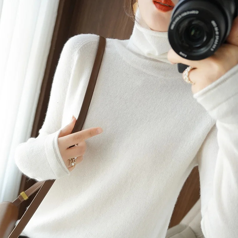 Women Sweater Winter Cashmere Turtleneck Warm Knitwear Korean Casual Solid Bottoming Shirt Fashion Knit Pullovers Brown Sweater 241217