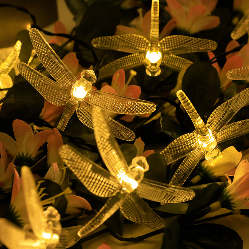 Multicolor Outdoor Solar Dragonfly LED String Lights - Ideal for Garden Decorating & Party Ambiance