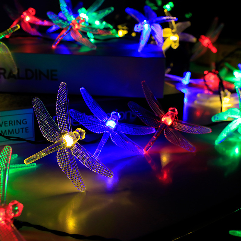 Multicolor Outdoor Solar Dragonfly LED String Lights - Ideal for Garden Decorating & Party Ambiance