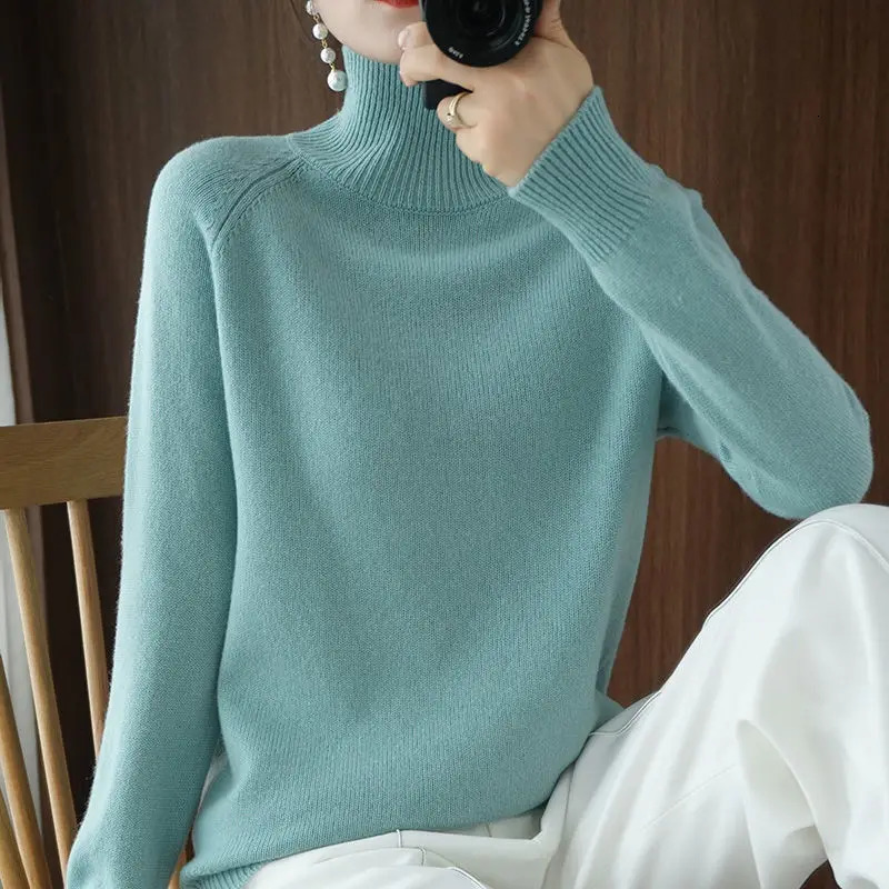 Turtleneck Pullover Fall/winter Cashmere Sweater Women Pure Color Casual Long-sleeved Loose Pullover Bottoming Womens 241217