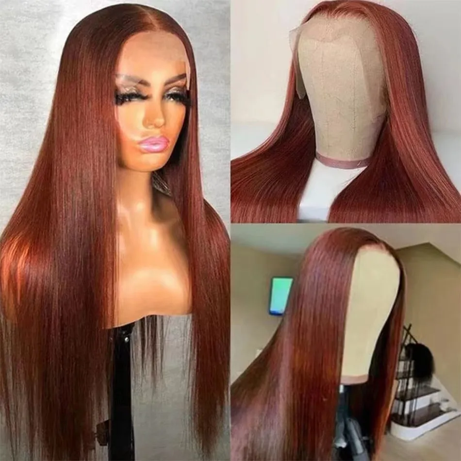 13x4 Reddish Brown Body Wave Hair HD Lace Front Wig 32 Inch Water Wave Lace Frontal Look Like Human Hair Wig 280Density For Women PrePlucked Naturally