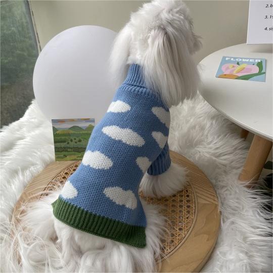 Dog Apparel Pet Clothes Blue sky white cloud sweater Pet puppy dog clothing Autumn and winter clothing