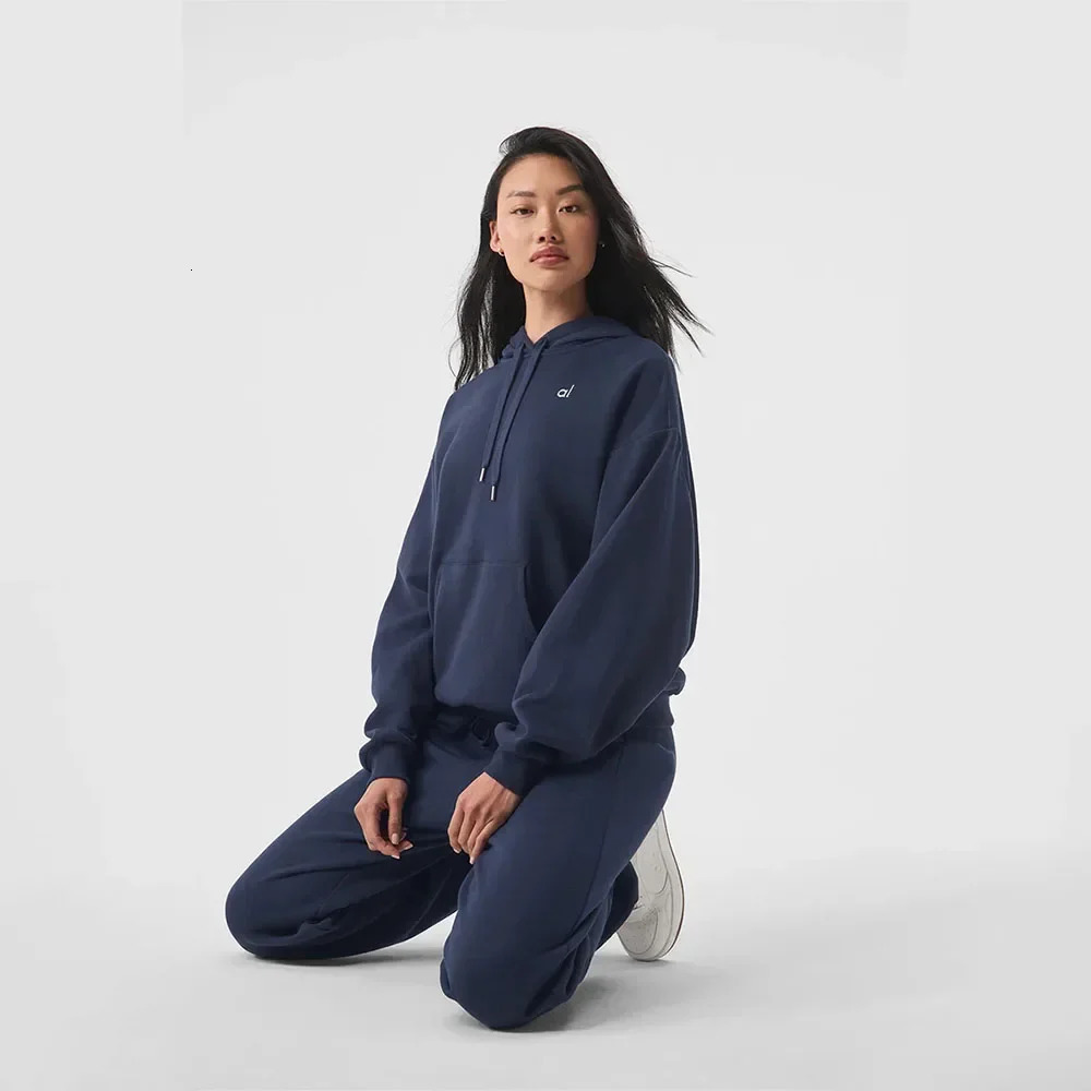Accolade Hoodie Drawstring Versatile Pure Cotton Pullover Sports Outdoor Top Yoga Shirts Hooded Loose American 241218