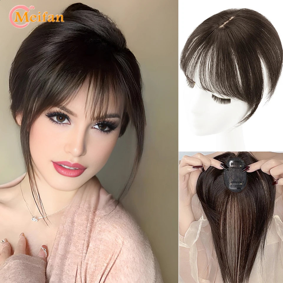 MEIFAN Synthetic Topper Hairpiece False Bang Clip-In Bangs Extension Natural Fake Fringe Invisible Clourse Hairpiece for Women 241217