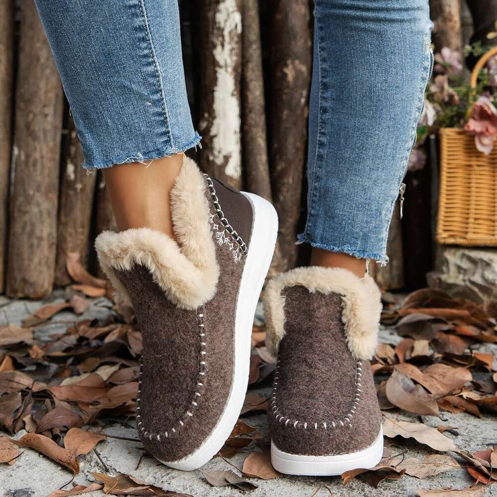Flats Women Snow Ankle Boots Short Plush Cotton Winter Designer Warm Casual Shoes 2024 Trend Walking atos Ladies