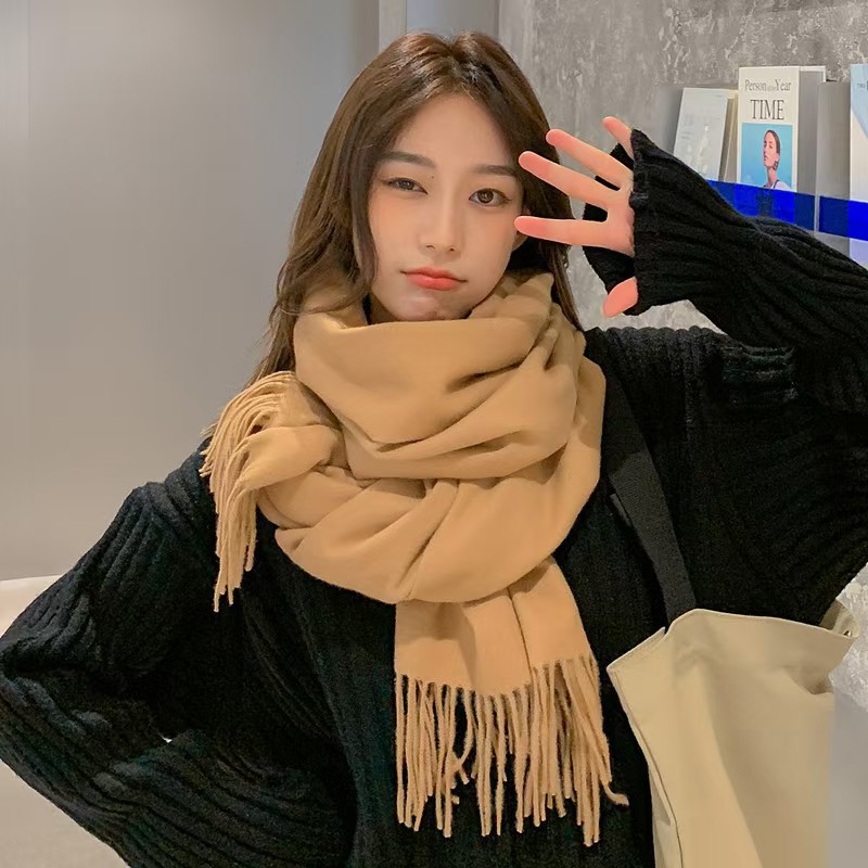 T001 wool cashmere scarf women winter solid color 2024 new shawl scarf autumn and winter sheep
