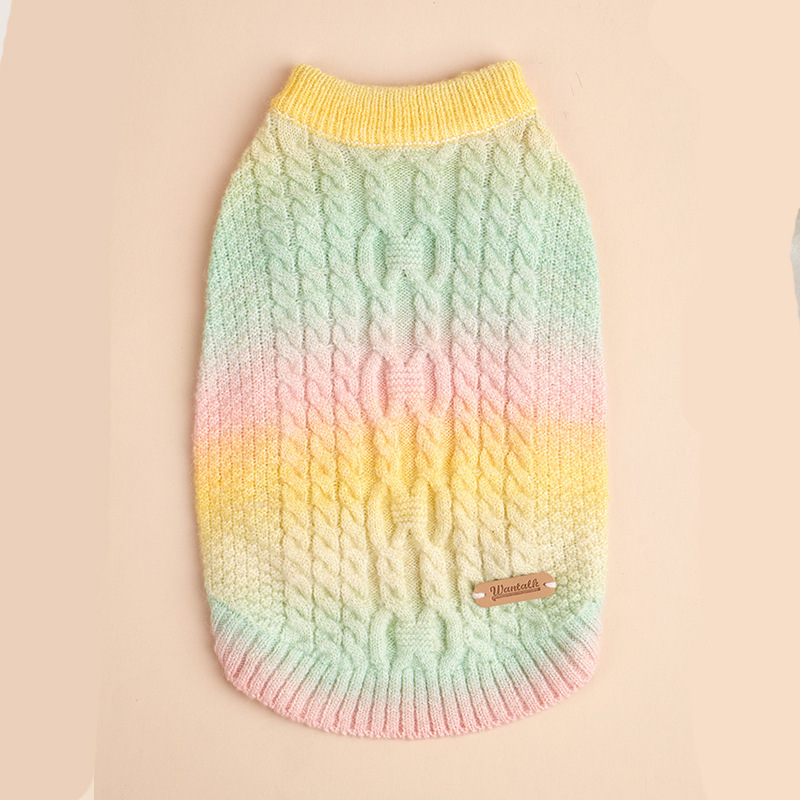 Apparel Clothes Gradient Rainbow Candy Color Pet Autumn/Winter Teddy Small Dog warm sweater