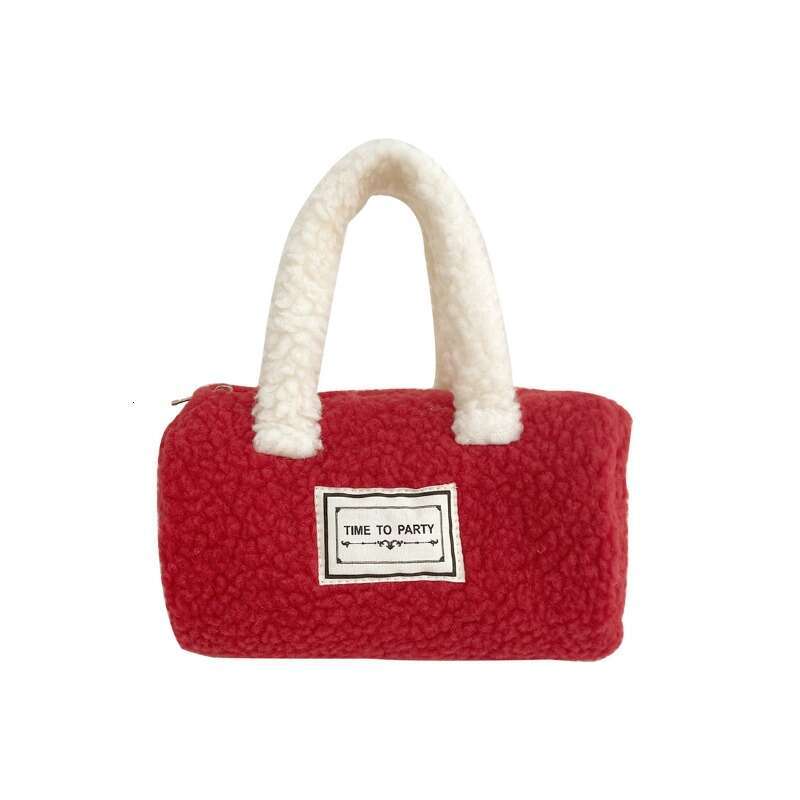 Women's Bags Christmas New Year's Red Envelope With Contrasting Colors, Lamb Fur Handbag, Plush Storage Bag