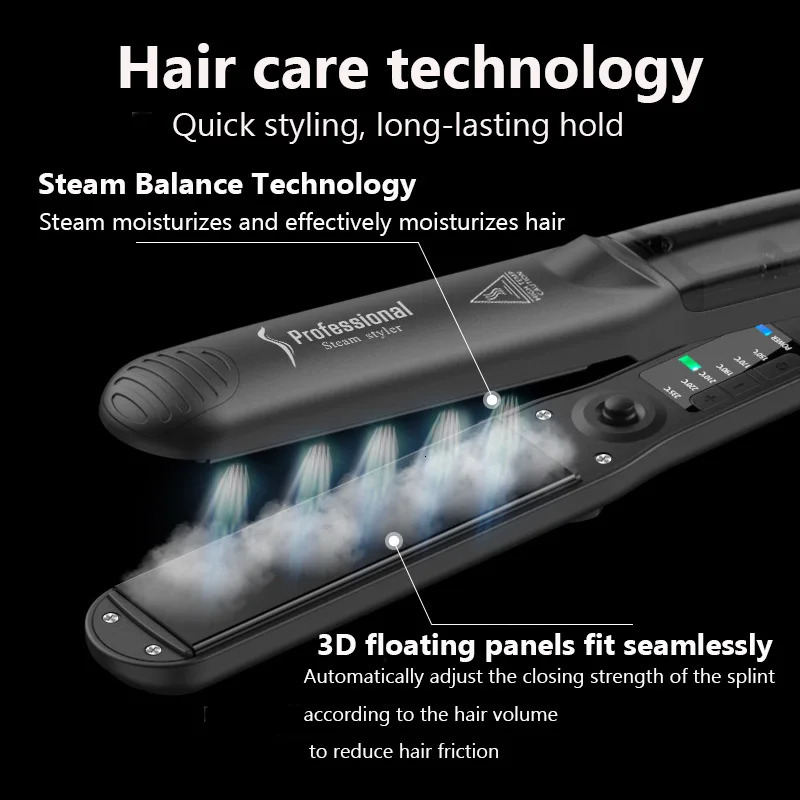 Steam Hair Straightener Fast Heating Ceramic 2in1 Hair Straightening Curler Professional Hair Flat Iron Steampod 241224