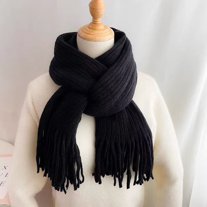 T007 scarf tassel scarf wool finished product dual-purpose hand-woven advanced winter women's solid color
