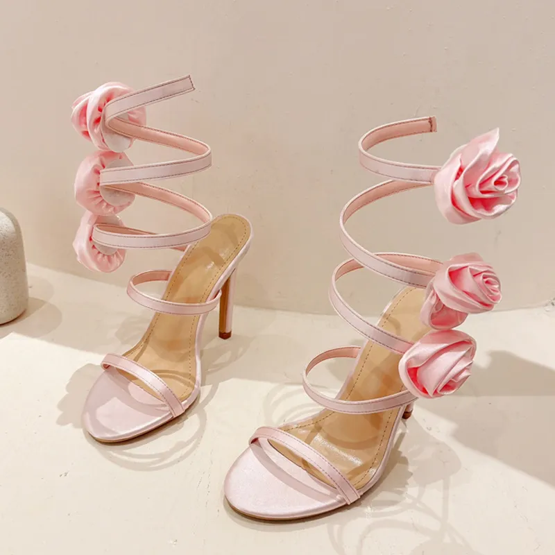 Liyke Summer Fashion wer Twine Around Ankle Strap Sandals Women Designer High Heels Sexy Open Toe Wedding Party Shoes Pink