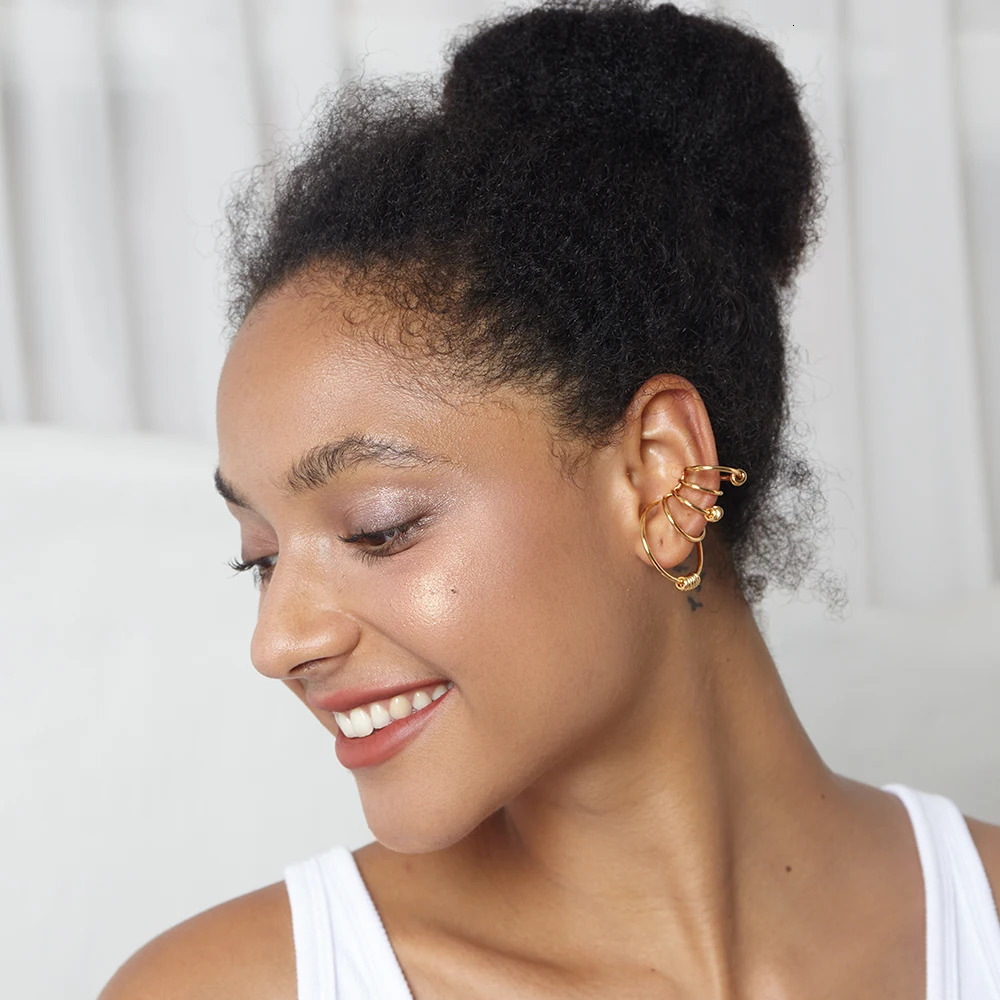 ENFASHION Multilayer Circle Ear Cuff Clip On Earrings For Women Gold Color Rock Earings Without Piercing Fashion Jewelry E201174 241216