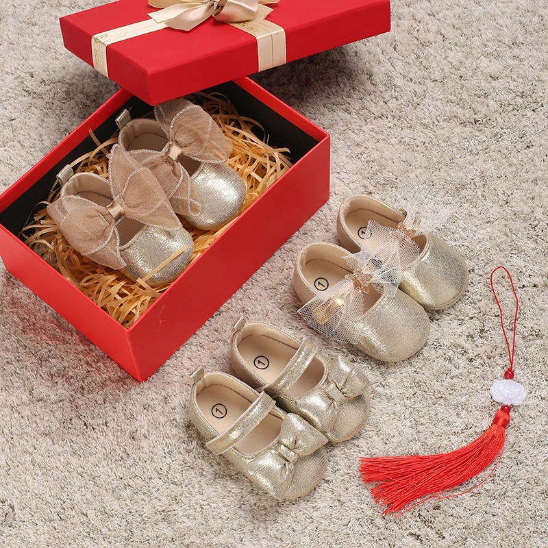 Cute Spring born Golden Baby Shoes Non Slip Cloth Bottom Girl Elegant Breathable Casual First Walking 018 M 241217