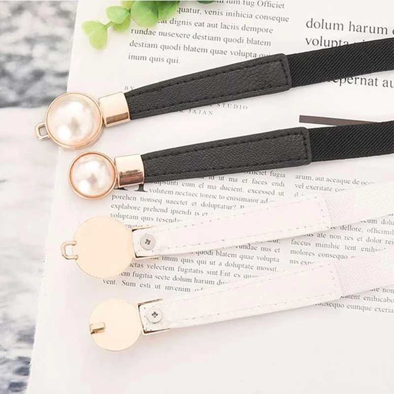 Creative Pearl Buckle PU Leather Dress Tight Waist Elastic Thin Womens Belt Womens Belt W241228