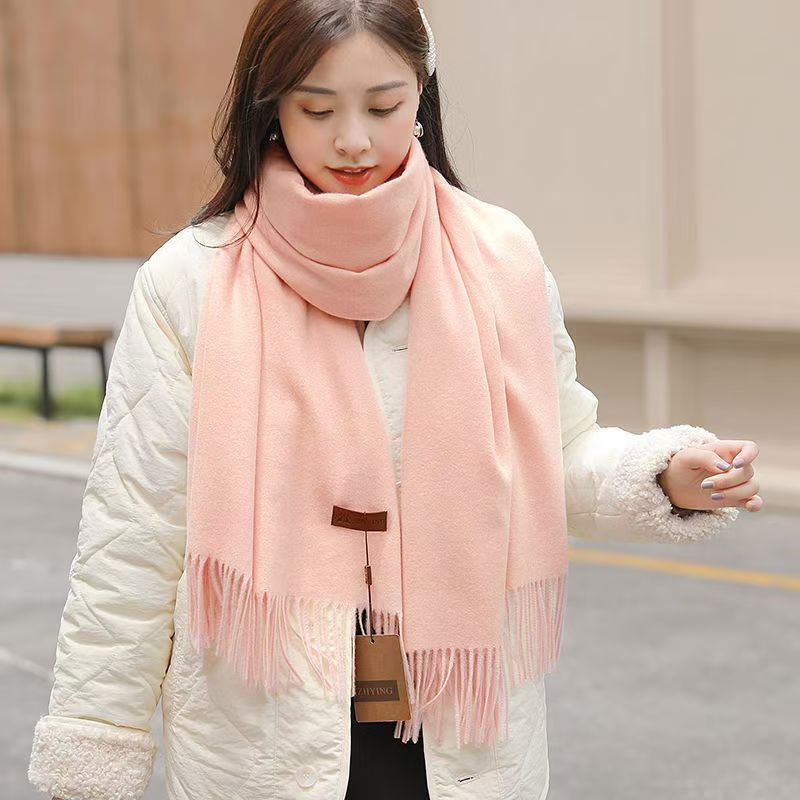 T008 solid color wool scarf female new autumn and winter thickened versatile Korean style versatile new cashmere warm neck scarf