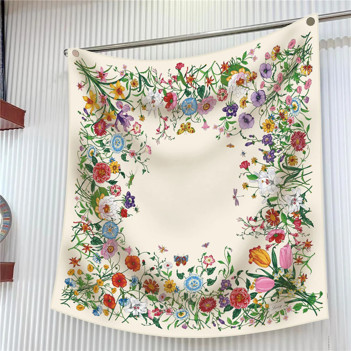 90cm Silk Scarf Women Plants Flowers Printed Square Scarves Head Echarpes Foulards Femme Wraps Shawls Bandana Lady Hijabs 241218