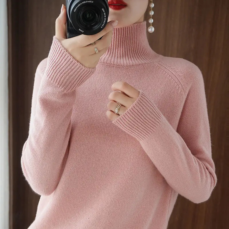 Turtleneck Pullover Fall/winter Cashmere Sweater Women Pure Color Casual Long-sleeved Loose Pullover Bottoming Womens 241217