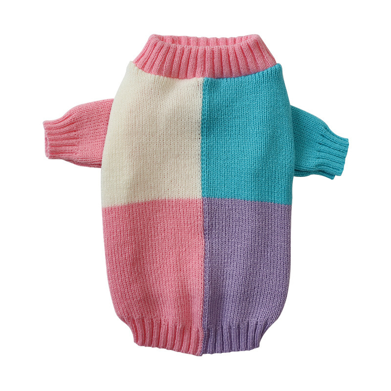 2024 Autumn/Winter New Knitted Knitted Color blocked Dog Sweater Casual Warm Hoodie Cute Pet Clothing