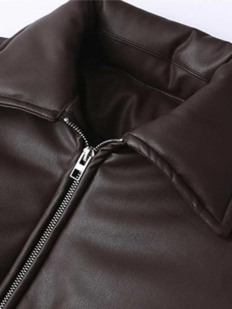 PU Leather Womens Winter Jacket Thick Warm Park Fashion Zipper Pocket Windproof Coat Cotton Pad Short Bomber Coat M241218