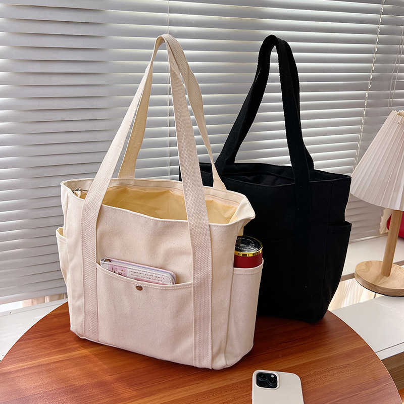 Canvas bag, women's handbag, shoulder bag, versatile college student handbag, commuting large capacity, multiple pockets