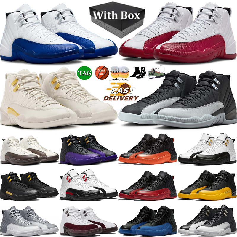 With Box Jump man 12 Cherry 12s Mens Basketball Shoes Red Taxi Playoffs Fieled Purple Brilliant Orange Wolf Grey Flu Game Royalty Sports Sneakers