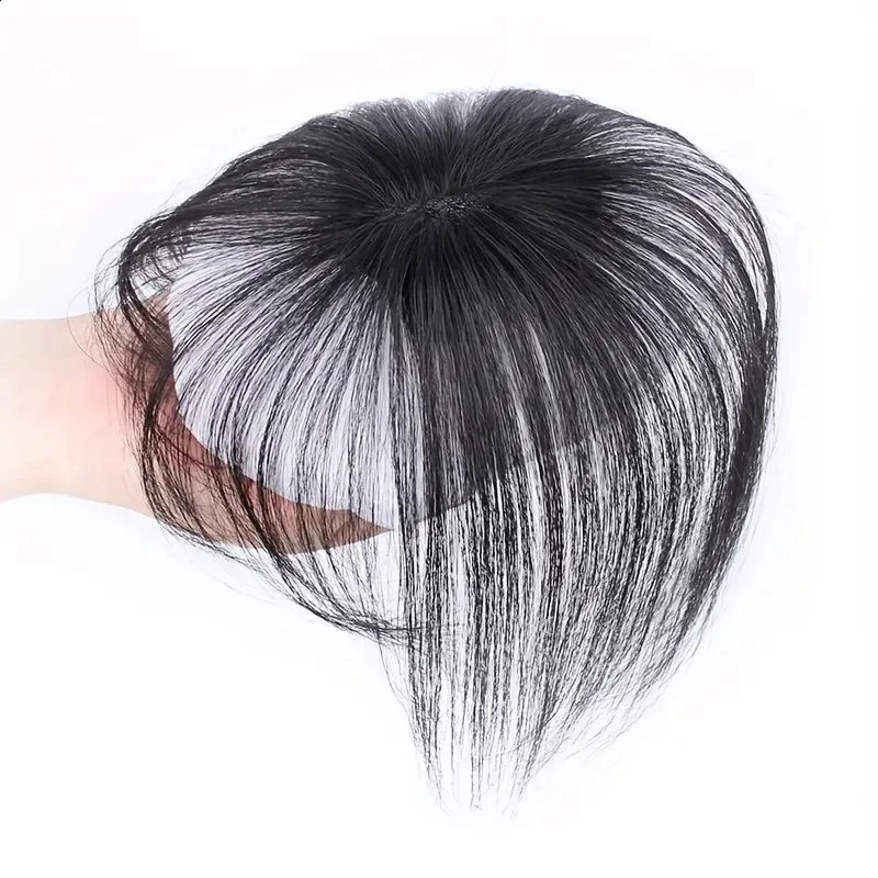 Elegant Womens Hair Topper With Bangs Real Human Hair Fluffy Light weight Seamless Clip In For Fuller Volume 241217