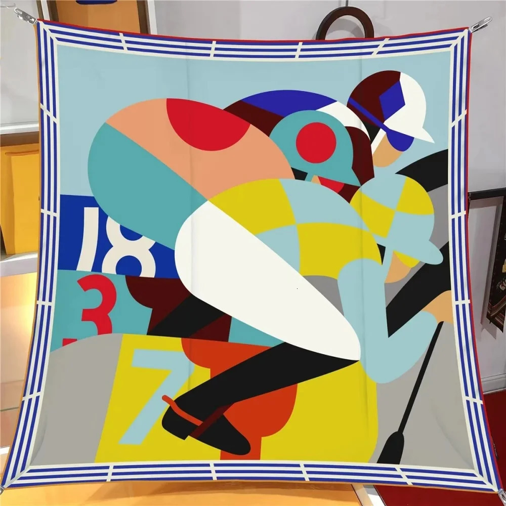 Silk Scarf Women Sporter Print Square Scarves Head Echarpes Silk Foulards Femme Wraps Beach Shawls Bandana Lady Hijabs 90CM 241218