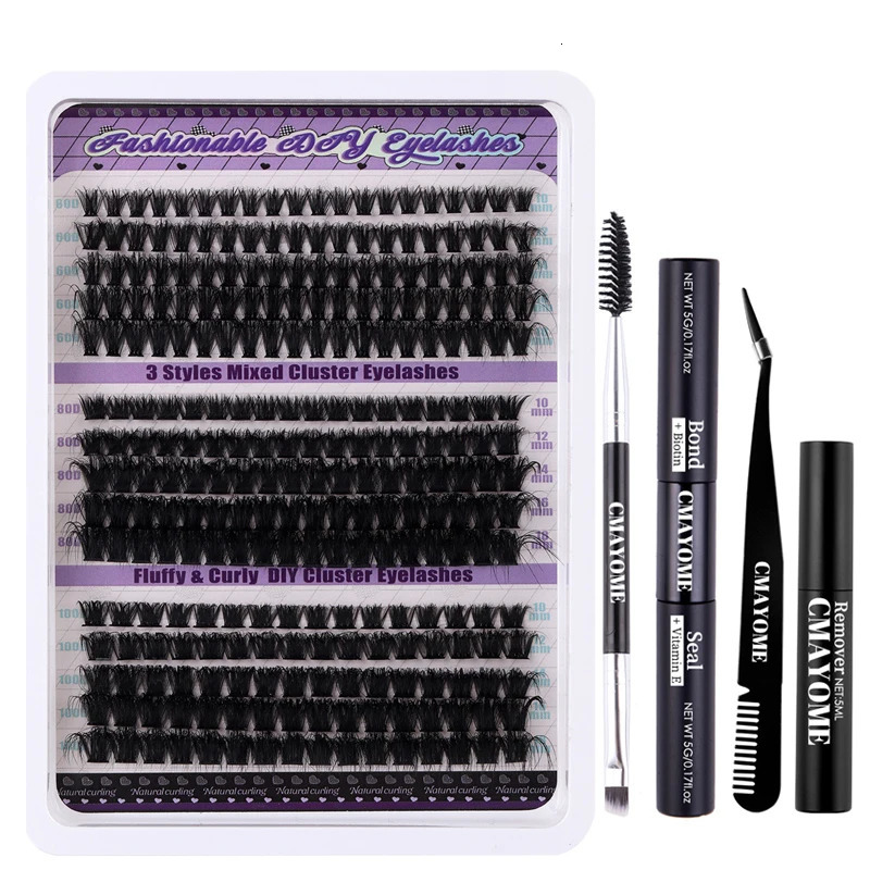 60D 80D 100D DIY Lash clusters set Fluffy volume 270pcs False Eyelashes bond and seal lash Glue kit 10-18mm natural long lashes 241218