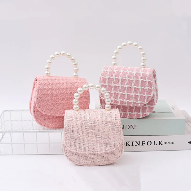 woolen kids small bag shiny pink purses and handbags Pearl handle crossbody bags with and purse for girls 241217