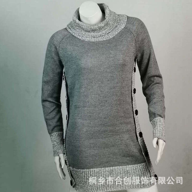 Sweater Spliced Button Knit Mid Length Top, Women's Fashion Quality Classic