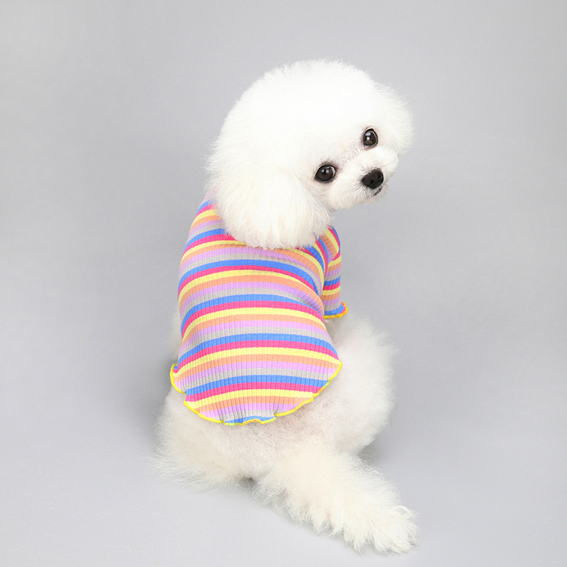 Pet Clothes Spring and Autumn Cotton Rainbow Dog Cat Small Dog Hoodie Clothes