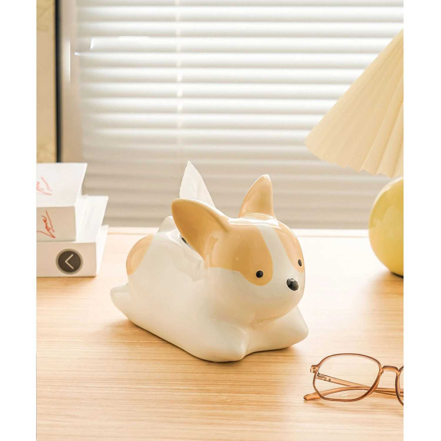 Ceramic tissue box Cute dog corgi tissue box Life Ro lamp Deluxe porch decoration Nordic style simple decoration Y241218