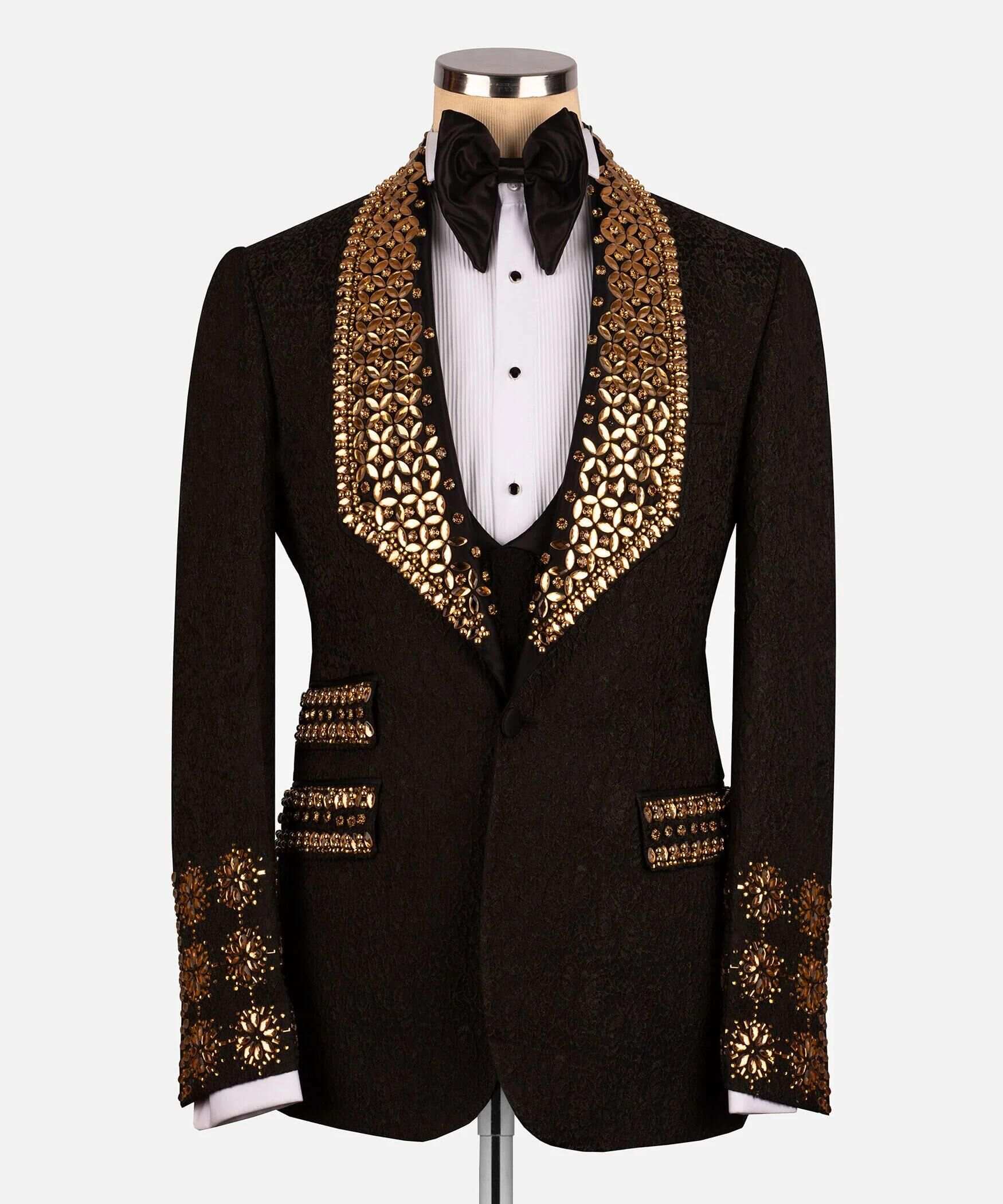 Luxury Wedding Suits Jacquard Beaded Rhinestone 1 Piece Set Coat Shawl Lapel Exquisite Men Tuxedos One Button Formal Groom Tuxedo Suit Customized