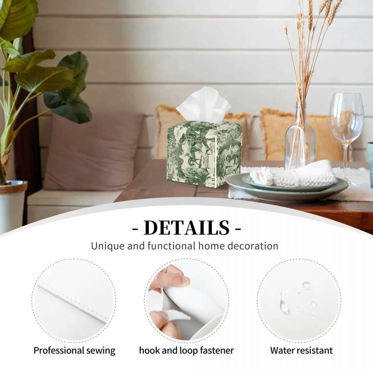 Customized vintage French Toile De Jouy tissue box cover PU leather square traditional art facial tissue holder Y241218