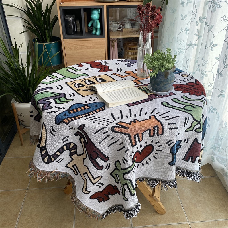 Art Fringed Graffiti Decoration Retro Tablecloth Blanket