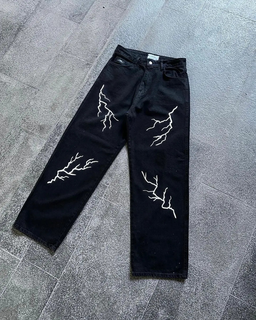 Harajuku Fashion Mens Jeans Lightweight Graphics Wide Leg Street Y2K Denim Cuffs High Waist Pants Clothing 241212Z