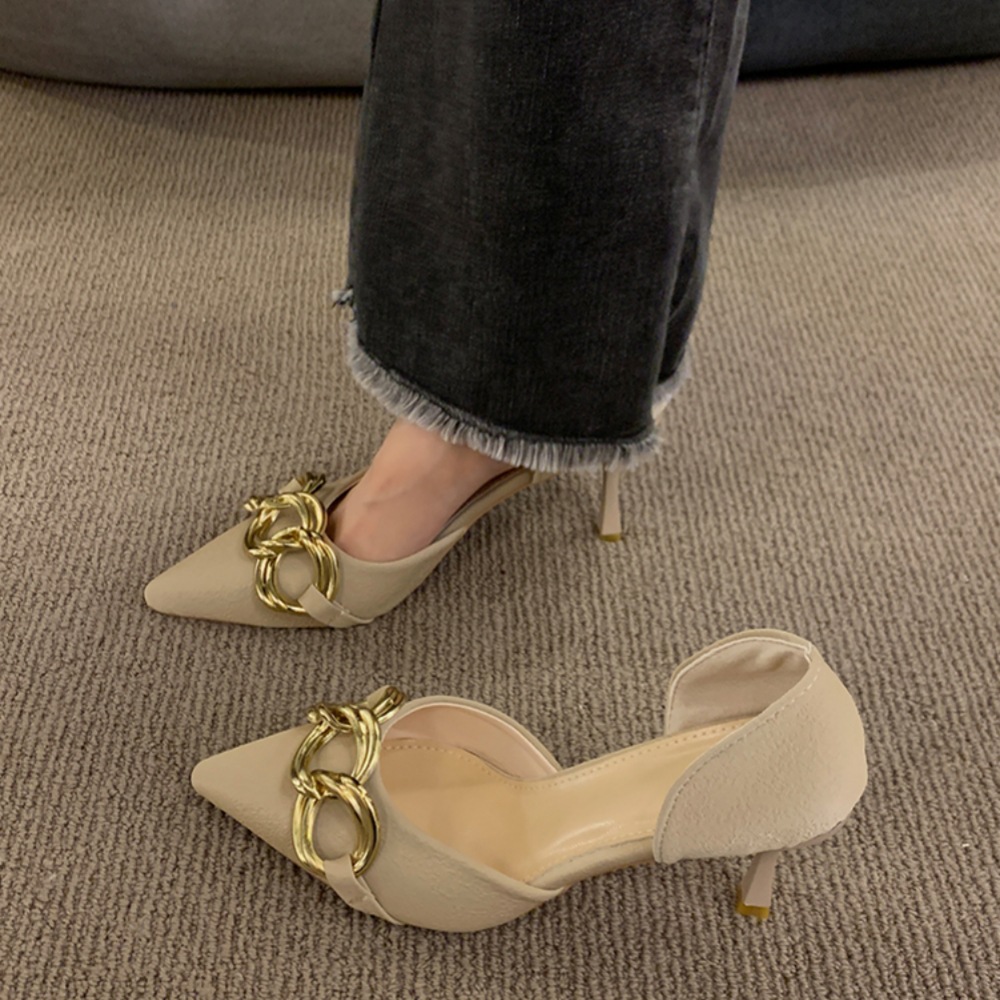 Free Shipping designer heels Dress Shoes sandals slippers Pointed Toes high heels Metal buckle slides womans sandal outdoor woman party office size 36