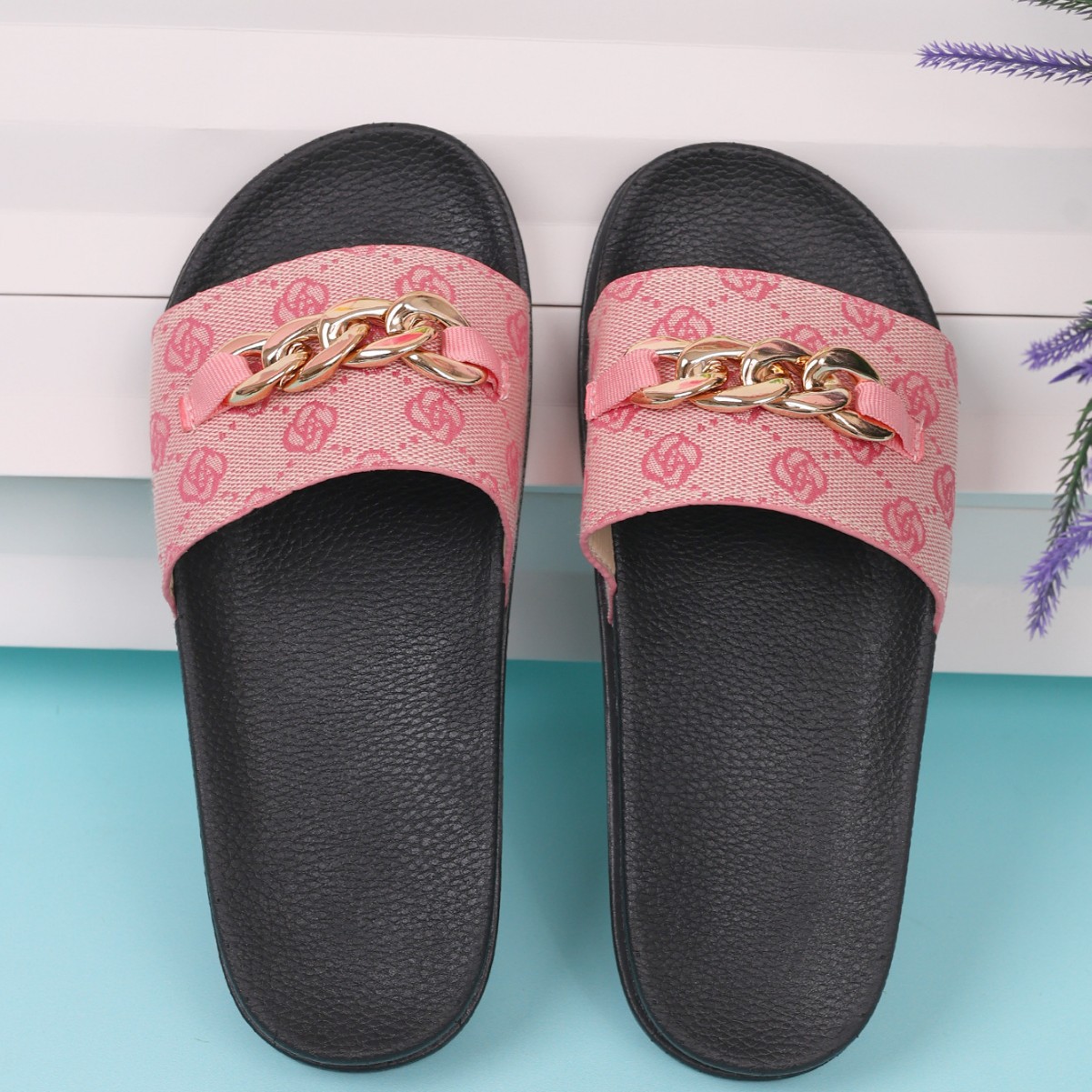 Europe and United States trade hot thick chain embroidered flip-ps women across the foreign wear soft bottom beach slippers