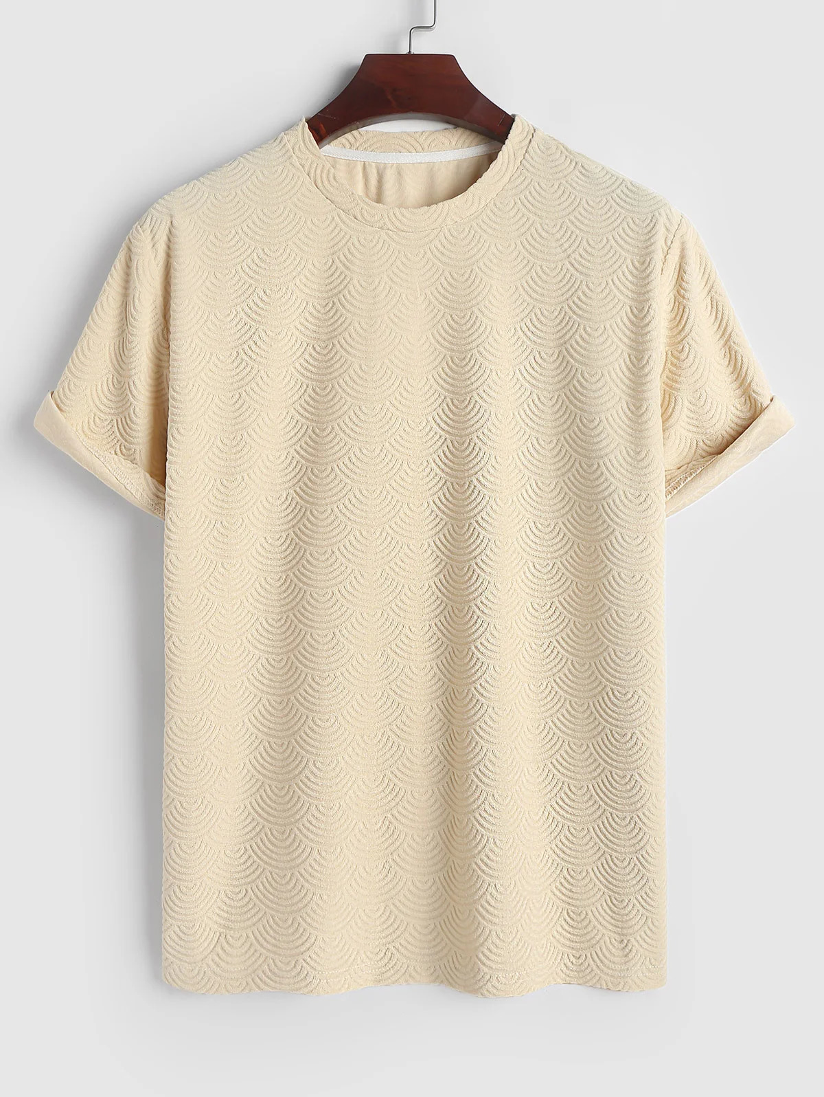 Mens Geometric Jacquard Crew Neck Short Sleeves Terry Cloth Textured Casual T Shirt 241217