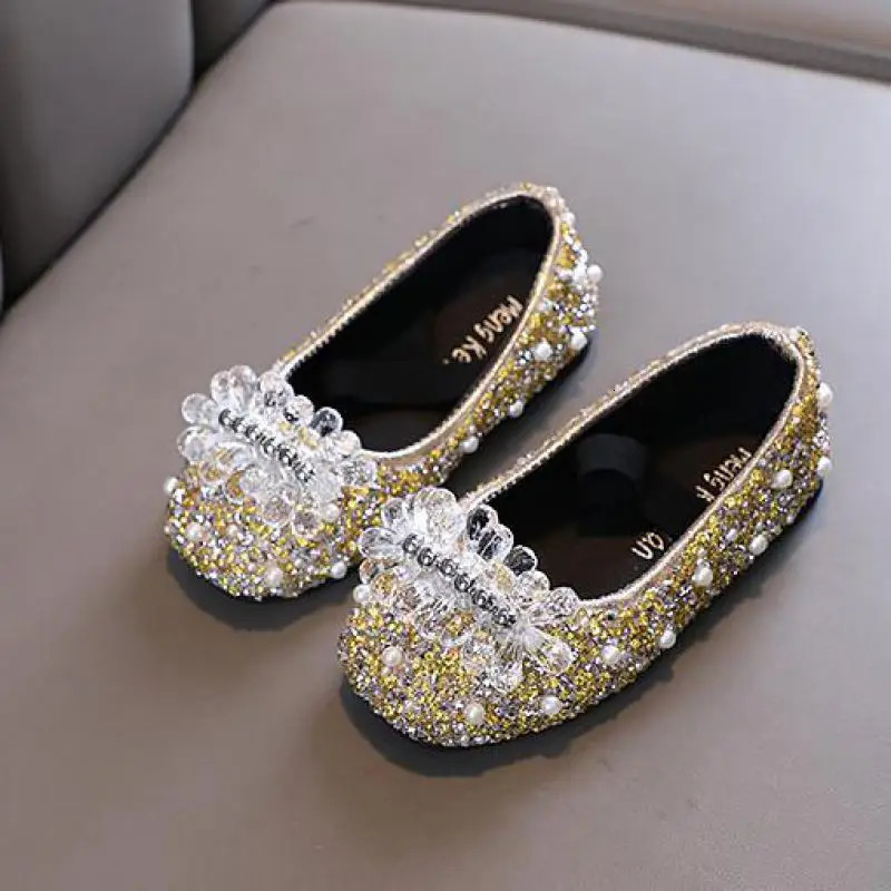 AINYFU Autumn Girls Rhinestone Princess Shoes Childrens Color Sequins Leather Shoes Fashion Kids Pearl Party Wedding Shoes H964 241219