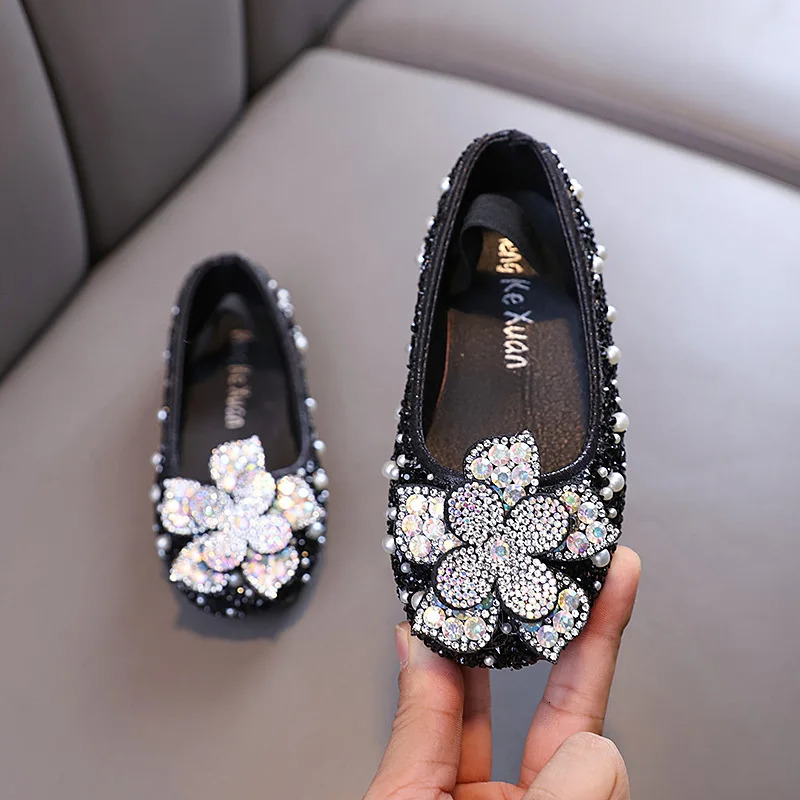 Children Sequins Leather Shoes Baby Kids Party Princess Shoes Girls Glitter Bowknot Flat Shoes J388 241219