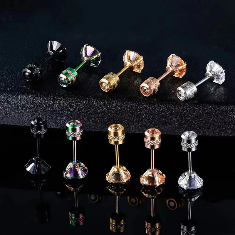 Unisex Durable Silver-Tone Cubic Zirconia Studs Securely Fastened by Screws Ideal Fit for Various Ear Positions