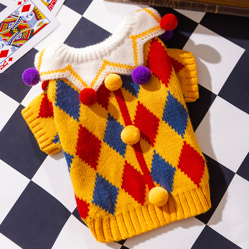 Autumn and Winter New Crazy Circus Cat Clothes Blue Cat Kitten Checkerboard Knitted Sweater Pet Clothes
