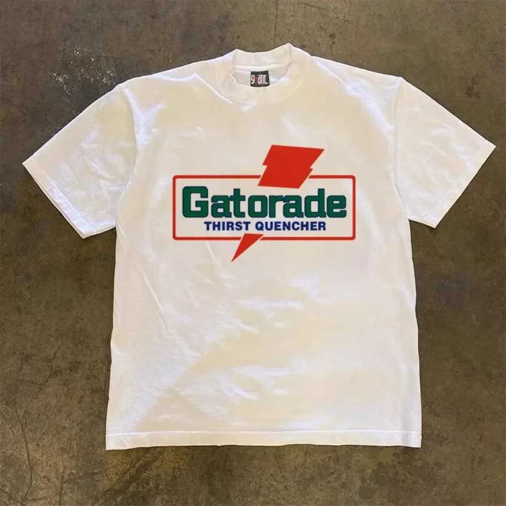 Men's T-Shirts Vintage Printed Mens T-Shirt Cotton Casual O-Neck Short Sleeve Womens Streetwear Gatorade Oversize Vacation Style Tees Tops z25021