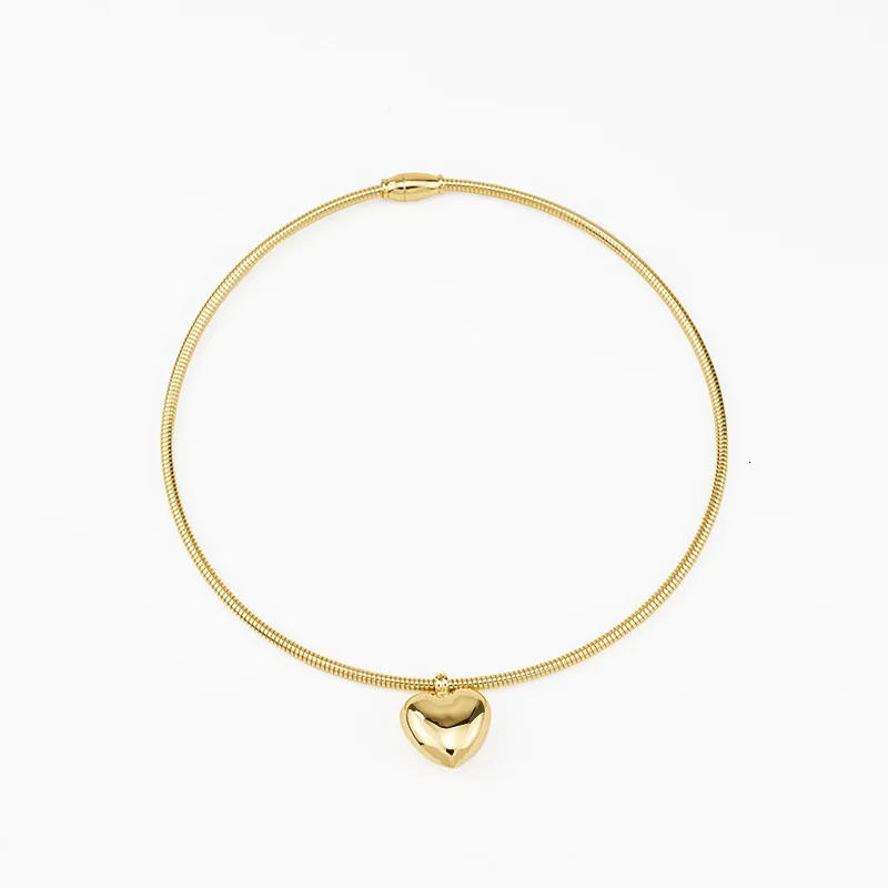Smooth Love Heart Shaped Pendant Snake Bone Chain Necklace Collar 241213